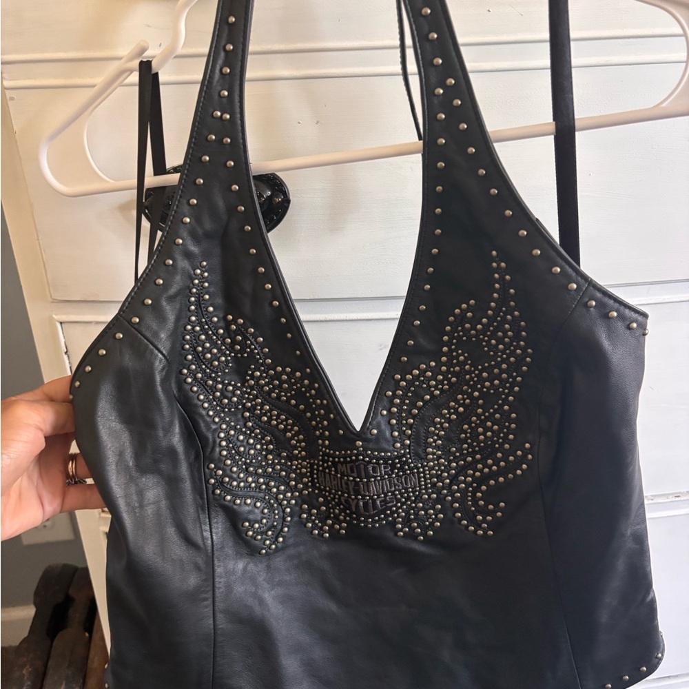 Harley-Davidson Black Leather Studded Top